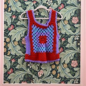70s 1970s Vintage crochet colorful handmade tank top